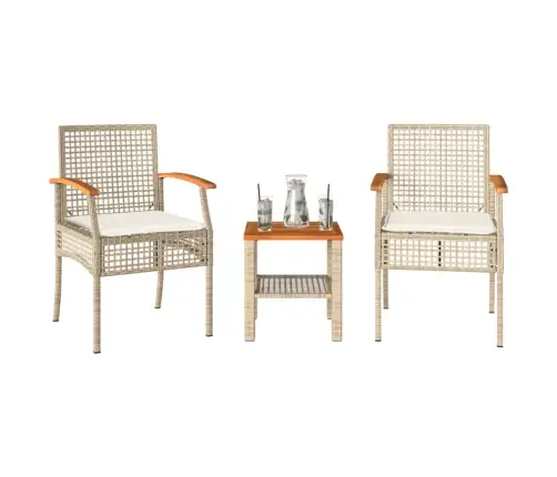 Bistro Komplektas, 3 Dalių, Smėlio, Poliratanas Ir Akacija