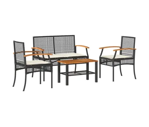 4-Daļīgs Dārza Mēbeļu Komplekts, Melna Pe Rotangpalma Vidaxl