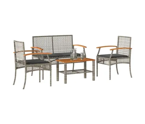 4-Daļīgs Dārza Atpūtas Mēbeļu Komplekts, Pelēka Pe Rotangpalma Vidaxl