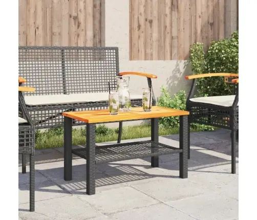 Sodo Stalas, Juodas, 70X38X42cm Poliratanas/Akacijos Mediena