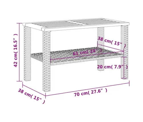 Sodo Stalas, Juodas, 70X38X42cm Poliratanas/Akacijos Mediena