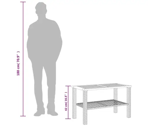 Sodo Stalas, Juodas, 70X38X42cm Poliratanas/Akacijos Mediena