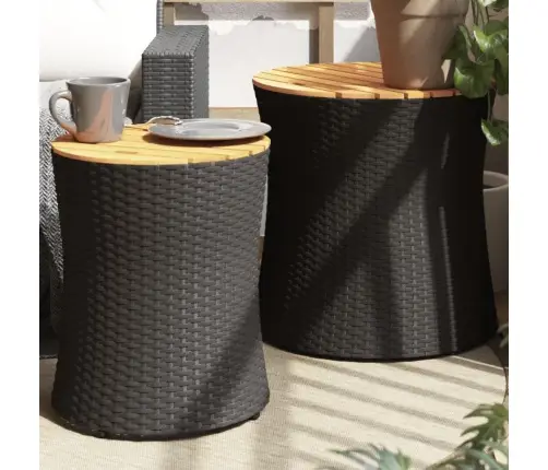 Šoniniai Sodo Staliukai, 2Vnt., Juodi, Poliratanas