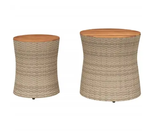 Dārza Galdiņi, 2 Gab., Koka Virsma, Bēši, Pe Rotangpalma Vidaxl