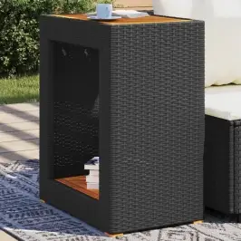 Dārza Galds Ar Koka Virsmu, 60X40X75 Cm, Melna Pe Rotangpalma Vidaxl
