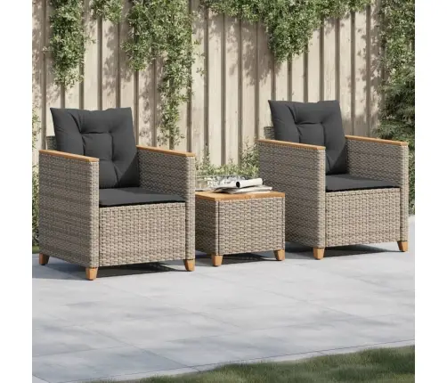 3-Daļīgs Bistro Mēbeļu Komplekts, Matrači,Pelēka Pe Rotangpalma Vidaxl