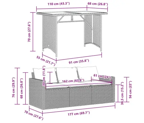 2-Osaline Aiamööbli Komplekt Patjadega, Must, Polürotang
