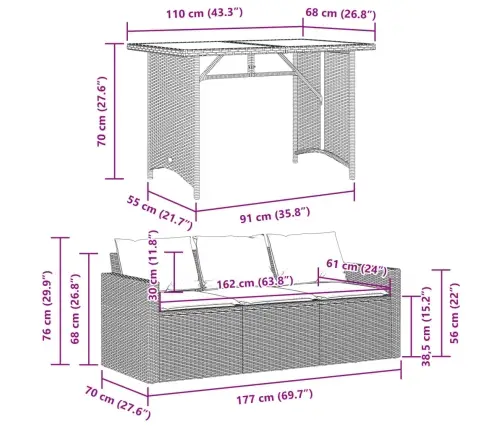 2-Daļīgs Dārza Mēbeļu Komplekts, Matrači, Brūna Pe Rotangpalma Vidaxl