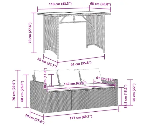 2-Daļīgs Dārza Mēbeļu Komplekts, Matrači, Bēša Pe Rotangpalma Vidaxl