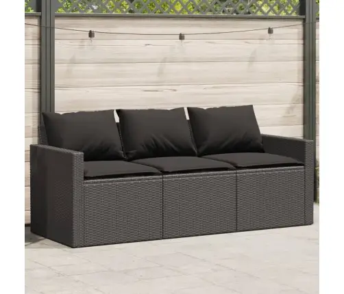 Trīsvietīgs Dārza Dīvāns Ar Matračiem, Melna Pe Rotangpalma Vidaxl