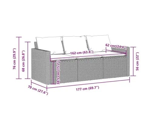 Trīsvietīgs Dārza Dīvāns Ar Matračiem, Bēša Pe Rotangpalma Vidaxl