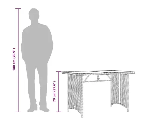 Dārza Galds, Stikla Virsma, Brūns, 110X68X70 Cm, Pe Rotangpalma Vidaxl