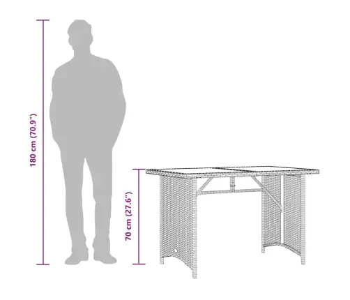 Dārza Galds, Stikla Virsma, Bēšs, 110X68X70 Cm, Pe Rotangpalma Vidaxl