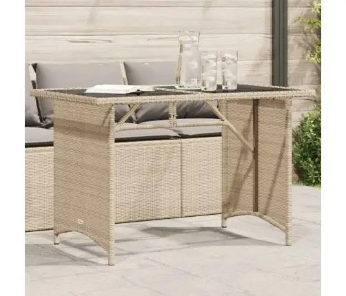 Dārza Galds, Stikla Virsma, Bēšs, 110X68X70 Cm, Pe Rotangpalma Vidaxl