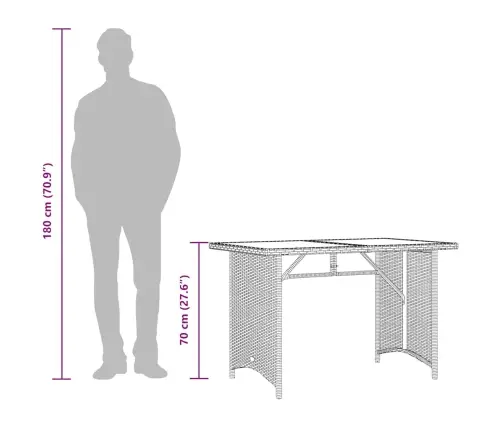 Dārza Galds, Stikla Virsma, Gaiši Pelēks,110X68X70Cm, Pe Pinums Vidaxl