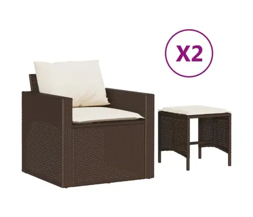 Sofos Komplektas Su Pagalvėlėmis, 4 Dalių, Rudas, Poliratanas