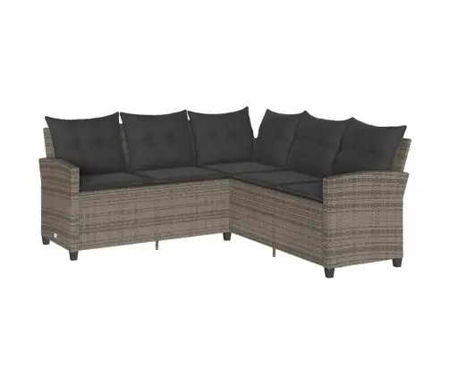 L-Veida Dīvāns Ar Spilveniem Pelēks Polirotangpalmas Vidaxl