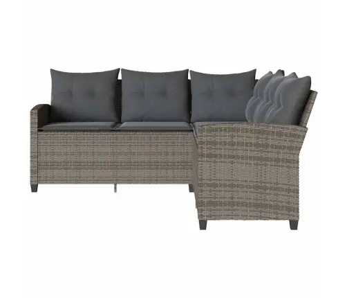 L-Veida Dīvāns Ar Spilveniem Pelēks Polirotangpalmas Vidaxl