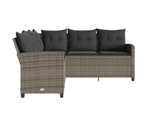 L-Veida Dīvāns Ar Spilveniem Pelēks Polirotangpalmas Vidaxl