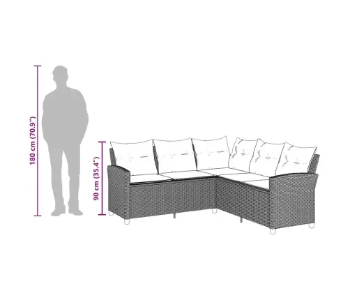 L-Veida Dīvāns Ar Spilveniem Pelēks Polirotangpalmas Vidaxl