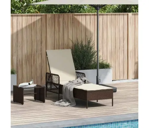 Sauļošanās Krēsls Brūns Un Krēmkrāsas Pe Rattan 157 X 55 X 92 Cm Vidaxl