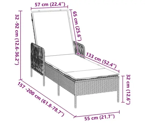 Saulės Gultas Su Pagalve Pilka 157 X 55 X 92Cm Poliratanas