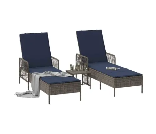 Sauļošanās Krēsls 3 Komplekts Pelēks Un Tumši Zils Vidaxl