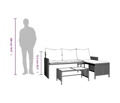 Dārza Dīvāns Ar Galdiņu Un Spilveniem, Melna Pe Rotangpalma Vidaxl