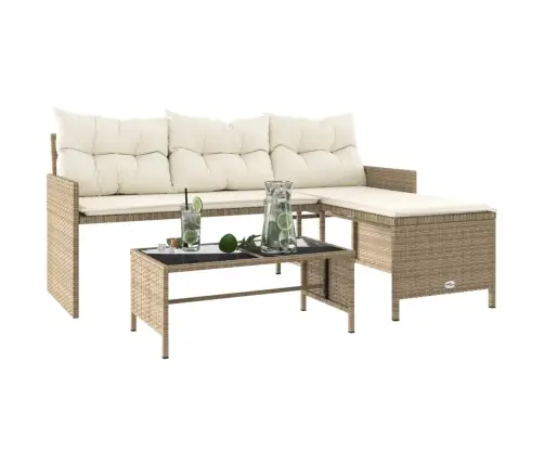 Dārza Dīvāns Ar Galdiņu Un Spilveniem, Bēša Pe Rotangpalma Vidaxl