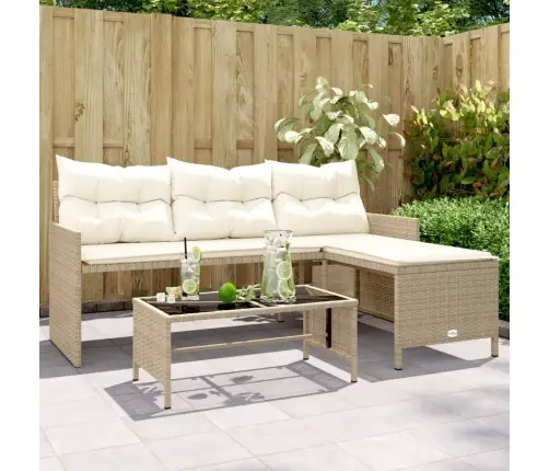 Dārza Dīvāns Ar Galdiņu Un Spilveniem, Bēša Pe Rotangpalma Vidaxl