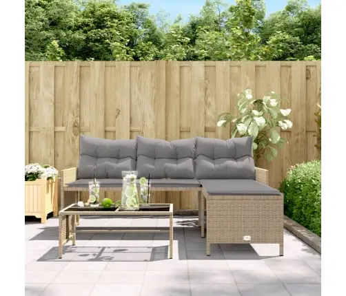 Dārza Dīvāns Ar Galdiņu Un Spilveniem, Bēša Pe Rotangpalma Vidaxl