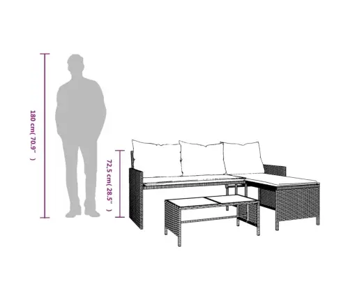 Dārza Dīvāns Ar Galdiņu Un Spilveniem, Pelēka Pe Rotangpalma Vidaxl