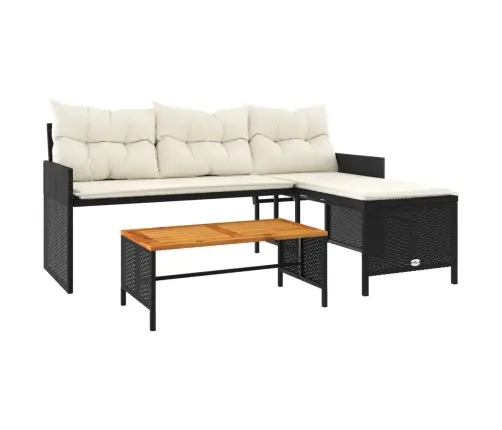 Sodo Sofa Su Stalu/Pagalvėlėmis, Juoda, Poliratanas, L Formos