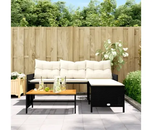 Sodo Sofa Su Stalu/Pagalvėlėmis, Juoda, Poliratanas, L Formos