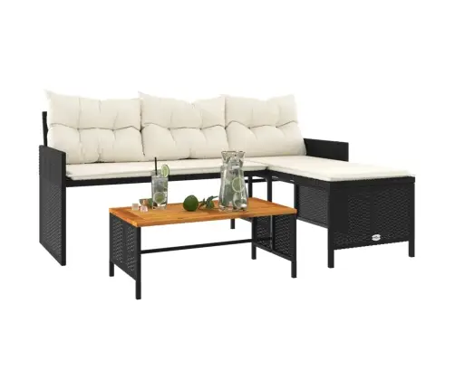 Sodo Sofa Su Stalu/Pagalvėlėmis, Juoda, Poliratanas, L Formos