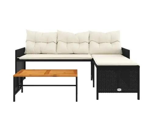 Sodo Sofa Su Stalu/Pagalvėlėmis, Juoda, Poliratanas, L Formos