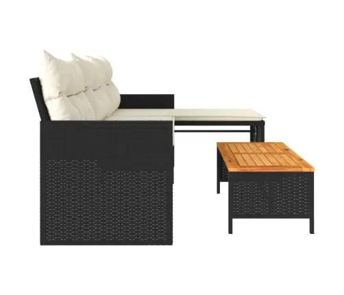 Sodo Sofa Su Stalu/Pagalvėlėmis, Juoda, Poliratanas, L Formos