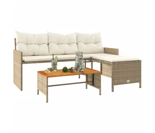 Dārza Dīvāns Ar Galdiņu Un Spilveniem, Bēša Pe Rotangpalma Vidaxl