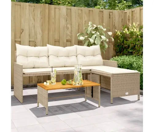 Dārza Dīvāns Ar Galdiņu Un Spilveniem, Bēša Pe Rotangpalma Vidaxl