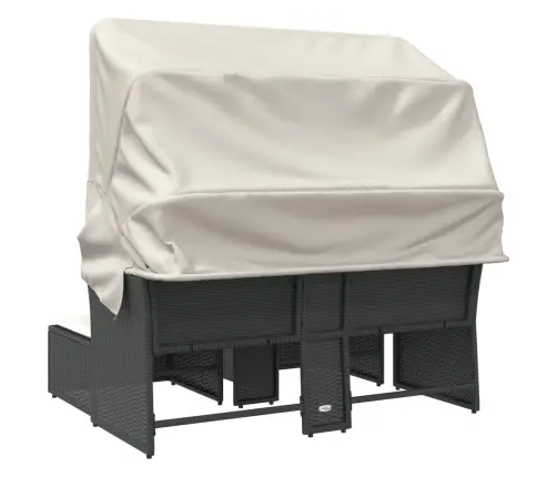 Divvietīgs Dārza Dīvāns Ar Jumtiņu Un Taburetēm, Melns, Pe Vidaxl