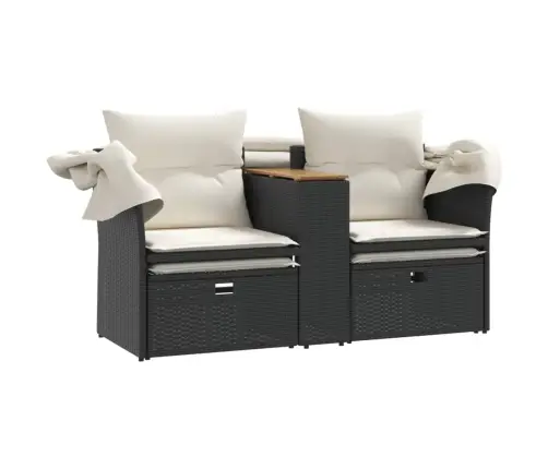 Divvietīgs Dārza Dīvāns Ar Jumtiņu Un Taburetēm, Melns, Pe Vidaxl