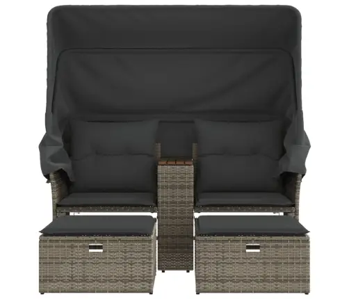 Divvietīgs Dārza Dīvāns Ar Jumtiņu Un Krēsliem, Pelēks, Pe Vidaxl