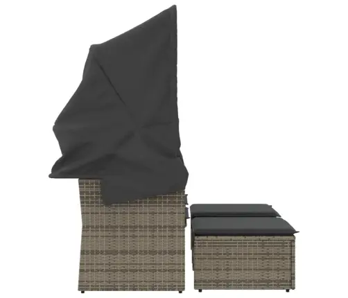 Divvietīgs Dārza Dīvāns Ar Jumtiņu Un Krēsliem, Pelēks, Pe Vidaxl