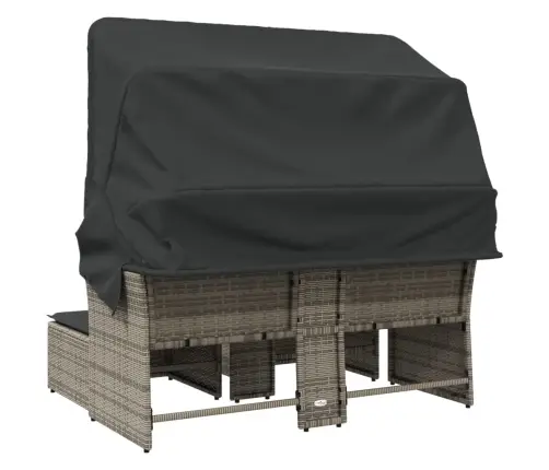 Divvietīgs Dārza Dīvāns Ar Jumtiņu Un Krēsliem, Pelēks, Pe Vidaxl