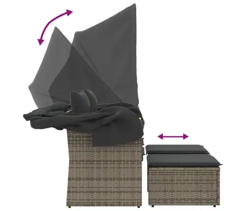 Divvietīgs Dārza Dīvāns Ar Jumtiņu Un Krēsliem, Pelēks, Pe Vidaxl