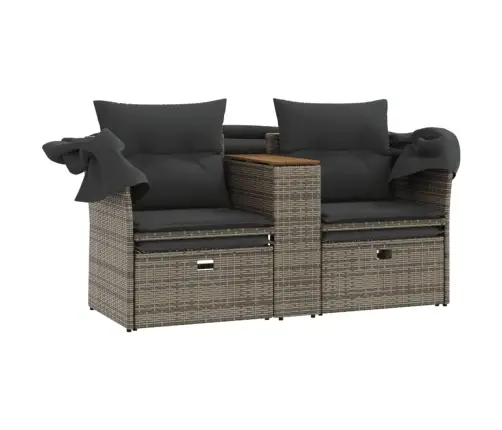 Divvietīgs Dārza Dīvāns Ar Jumtiņu Un Krēsliem, Pelēks, Pe Vidaxl