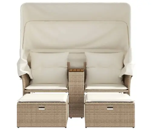 Divvietīgs Dārza Dīvāns Ar Jumtiņu Un Soliņiem, Bēšs, Pe Vidaxl