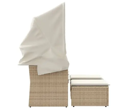 Divvietīgs Dārza Dīvāns Ar Jumtiņu Un Soliņiem, Bēšs, Pe Vidaxl