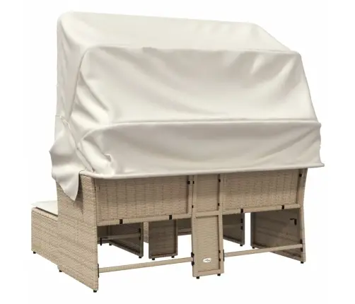 Divvietīgs Dārza Dīvāns Ar Jumtiņu Un Soliņiem, Bēšs, Pe Vidaxl