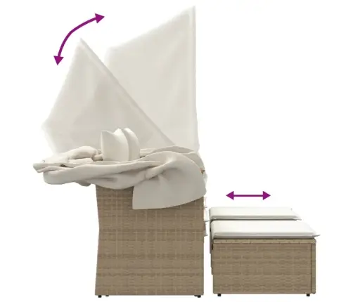 Divvietīgs Dārza Dīvāns Ar Jumtiņu Un Soliņiem, Bēšs, Pe Vidaxl